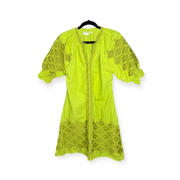 Julia Amory 𖤗 Coatue Mademoiselle Short Sleeve Embroidery Dress 𖤗 Chartreuse 𖤗 M - Picture 4 of 16